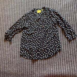 Anthropologie Maeve Polka Dot Blouse Pleats Black Size S 3/4 sleeves